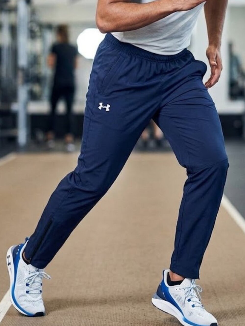 Under Armour HeatGear Mens Small Navy Blue Loose Fit Track Pants Ankle Zip Gym